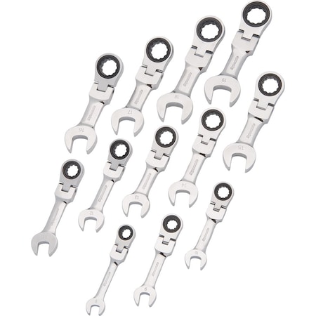 Dynamic 12Pcs Metric Stubby Flex Head, Combo Ratcheting Wrench Set, 8mm-19mm D076608
